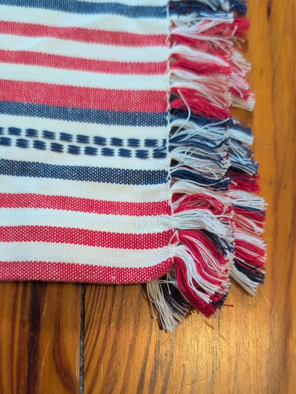 Pier 1 Red, White & Blue Stripe Fringed Cotton Placemats Set of 4 Vintage